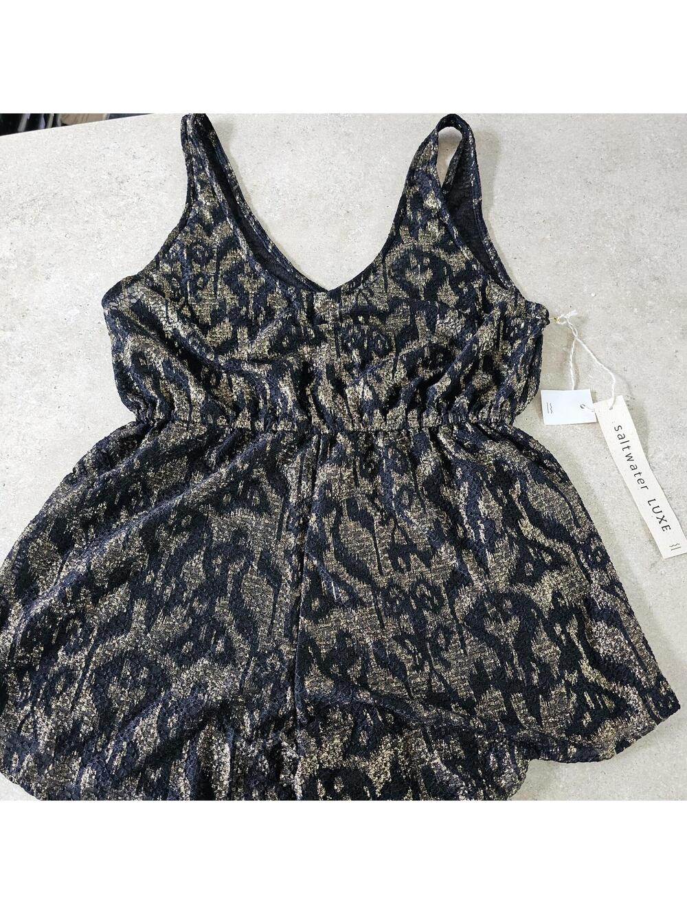 Saltwater Luxe Women's Black and Gold Sleeveless Romper Size Small NEW